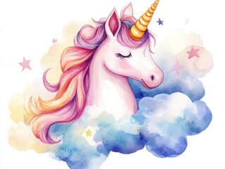 Whimsical dreamy watercolor of a cloud with a unicorn   a magical fluffy and ethereal fantasy art piece that captures the imagination and sense of wonder