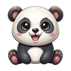 Happy cute kawaii panda isolated on transparent background