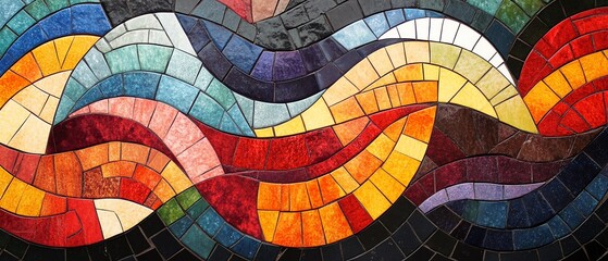 Fototapeta premium Modern mosaic art piece with high contrast colors and dynamic geometric patterns, creating a striking visual impact with bold, vibrant hues