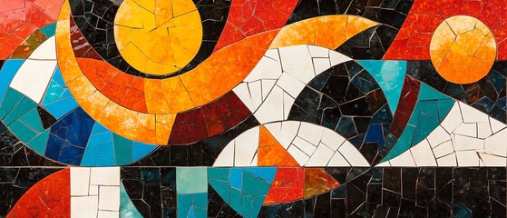 Fototapeta premium Modern mosaic art piece with high contrast colors and dynamic geometric patterns, creating a striking visual impact with bold, vibrant hues 