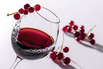 A luxurious, high-quality photograph of a crystal glass filled with deep, rich red wine
