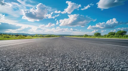 Fototapeta premium Asphalt Road Under Blue Sky with Clouds