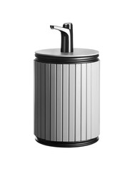 Water Dispenser. Wooden Gray Water Cooler With Electric Pump Isolate On White Background. Tubus, Bottle Case. Side View. Copy Space. High quality photo