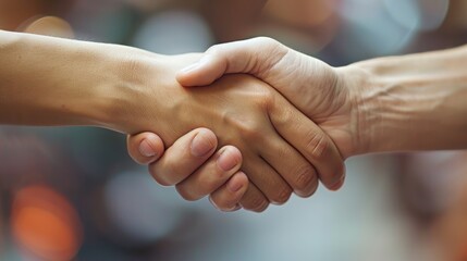 A close-up of two hands shaking, symbolizing agreement, partnership, trust, and cooperation in a professional or personal context.