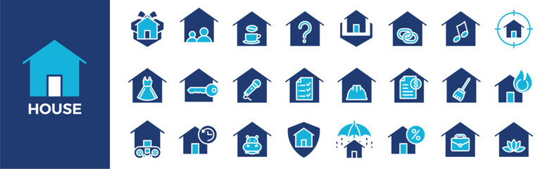 House icon collection set. Containing design, residential, architecture, housing, construction, building and more. Solid vector icons collection.	