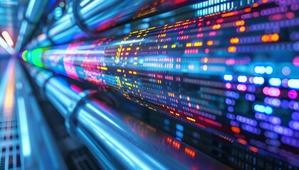 Fototapeta premium Closeup of a digital stock ticker displayed on a pipeline, vibrant colors highlighting market data