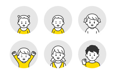 ポジティブな赤ちゃん･子どもの顔アイコンセット【人物ベクターイラスト素材】