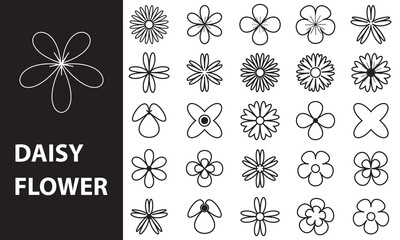 25 white daisy flower isolated on white background. Flat lay, top view. Floral pattern, object . Daisy flower vector. EPS 10	