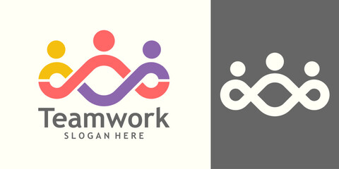 Three People logo design. Concept of Teamwork and Great work with infinite design vector illustration