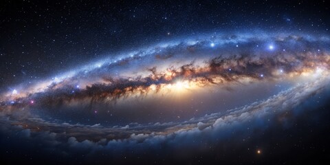 Fototapeta premium Celestial Symphony Milky Way's Embrace Above Wispy Clouds, galaxy , nebula , space , stars