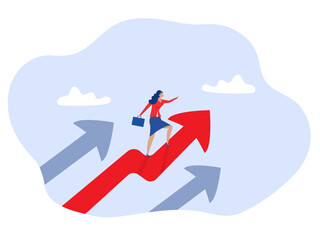 Woman leader visionary to lead ,businesswoman standing on growth arrow pointing to the bright future.r