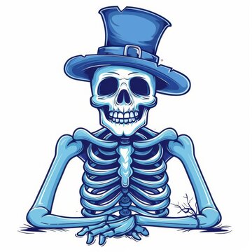 recommend clip art: a Skeleton with Top Hat, Halloween skeleton, simple hand drawn outline vector, bold monoline, isolated on white background