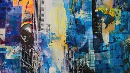 Obraz premium Abstract Cityscape in Blue and Yellow