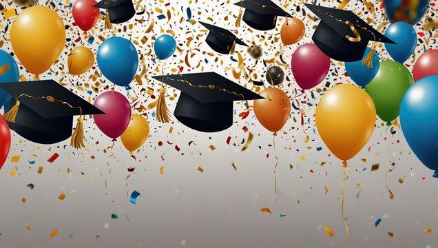 Confetti Graduation balloon hat party background celebrate college university student celebration gold