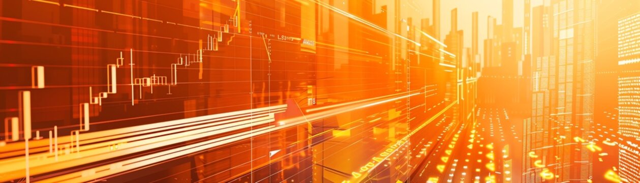 Financial charts and data in vibrant orange hues