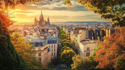 Cityscape featuring buildings and trees in France, highlighting the religious architecture of Paris.
