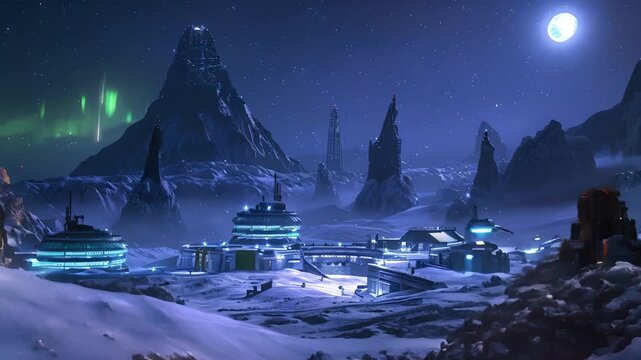 Futuristic Outpost on a Snowy Planet