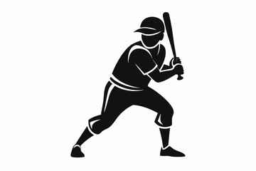 baseball ball, player - black and white vector silhouette symbol icon illustration, white background 