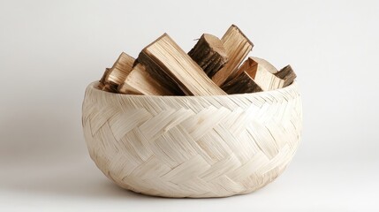 Fototapeta premium A large, round basket made from date palm fronds, perfect for storing firewood--style raw