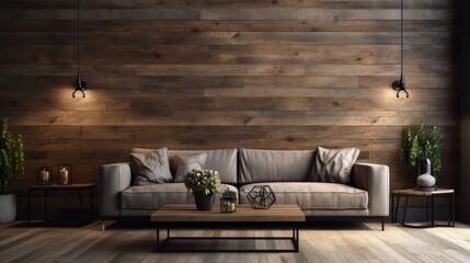 Fototapeta premium Textured surface of reclaimed wood wall paneling in a contemporary setting, emphasizing the natural character and rustic charm of the wood with its original flaws