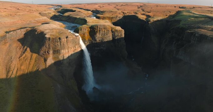 Aerial View Of Haifoss And Granni Waterfalls In Iceland