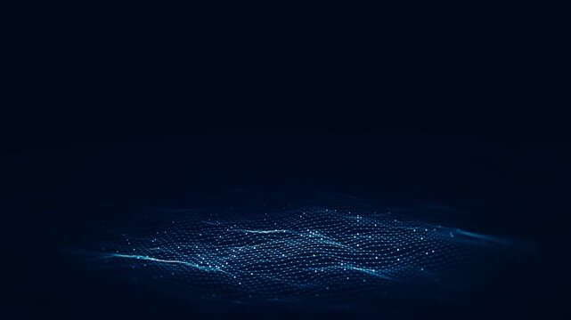 Abstract Digital Wave Particles Background. Abstract Waving Particle Technology Background Design with wave moving dots and lines flow particles. Big data connection, Technology digital background. 