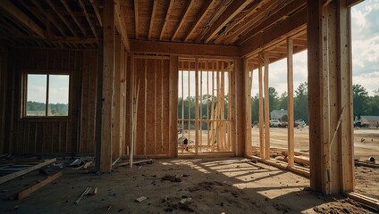 Construction of a frame house in America