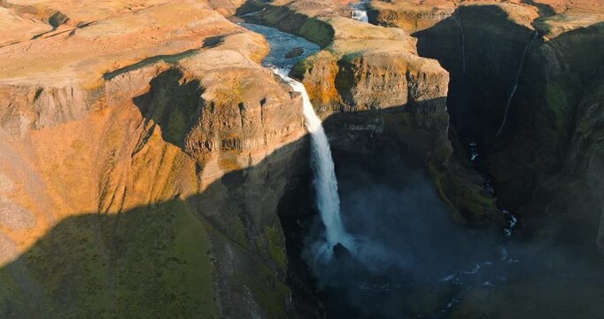 Drone Shot Of The Haifoss Waterfall During Daytime