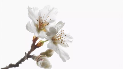Macro time lapse of growing and blooming almond flower isolated with advancing alpha