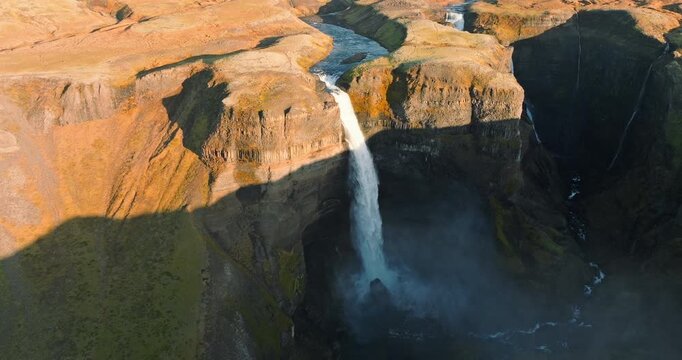 Aerial View Of Haifoss Waterfall Located In Iceland