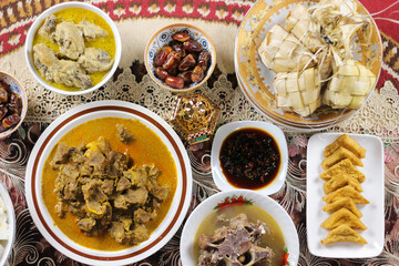 Selective focus of Rendang Special Dish Served during Eid Mubarak or lebaran in Indonesia.