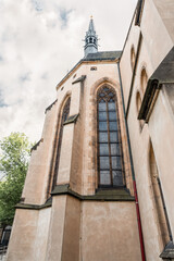 Side wall of Saints Peter and Paul Basilica in the cemetery of celebrity in Visegrad in Prague in Czech Republic