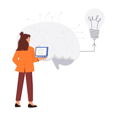 A character based flat style illustration of machine thinking 

