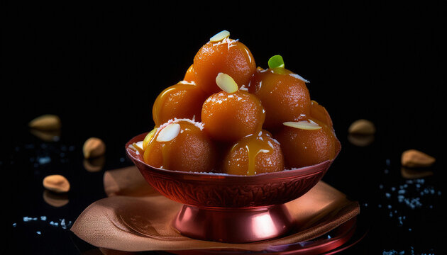 Gulab Jaman with syrup. ai generated 