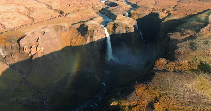 Aerial View Of The Majestic Haifoss Waterfall