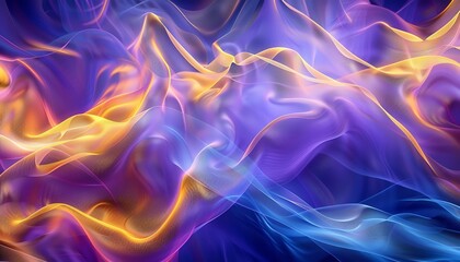 Obraz premium Smooth abstract waves with gradient lighting, blending blue, purple, and golden hues, creating a flowing, dynamic effect