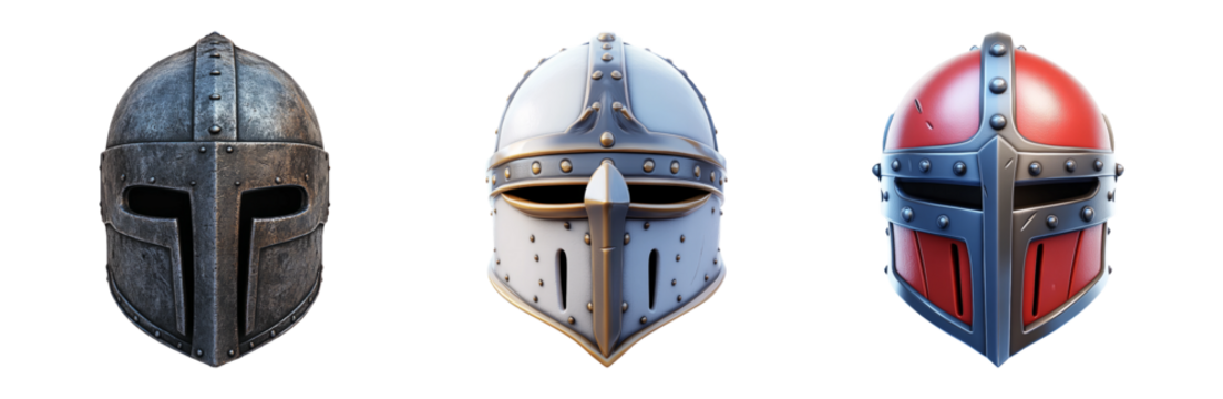 Medieval helmets set isolated on transparent background