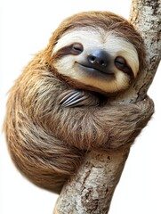 Fototapeta premium Smiling Sloth Hanging on Tree Branch