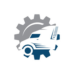 workshop repair truck garage logo design vector trailer heavy transportation logotype sign illustration