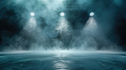 Radiant Glowing Spotlights Illuminating Dark Stage With Smoke Effects During Evening Performance