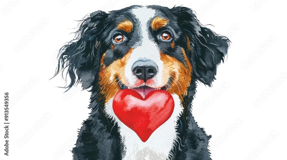 Poster A joyful dog with a heartwarming smile, captured in a vibrant watercolor illustration that radiates happiness and love.