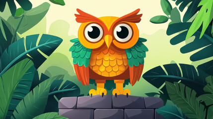 Fototapeta premium Explore the vibrant charm of ancient culture with this stunning owl statue, a true tribute to the forest and artistry.