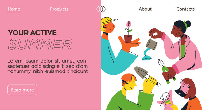 Colorful banner for website with illustration young people making coffee. Web banners. Trendy vector flat style. Color block. International day of young people.