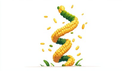 Naklejka premium Explore genemodified corn grits designed like a helix, featuring a modern, textured cartoon illustration for a fresh take