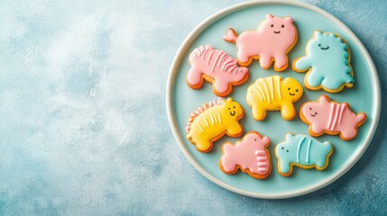 Colorful Animal-Shaped Cookies: A variety of colorful animal-shaped cookies arranged on a plate.