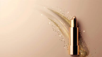 Gold lipstick cosmetics beauty concept illustration on neutral background