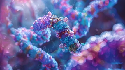 High-resolution close-up of human chromosomes in cell division, highlighting intricate chromosome structures and biological imaging concepts.