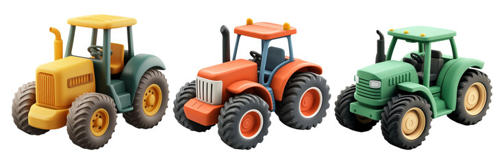 Obraz premium Tractors set isolated on transparent background