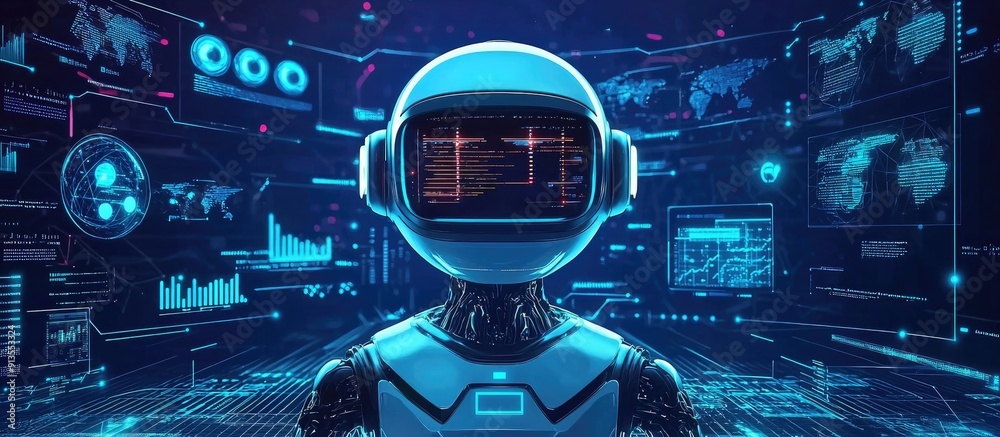 Aufkleber innovative robotic process automation rpa technology on virtual screen big data integration ai in bu