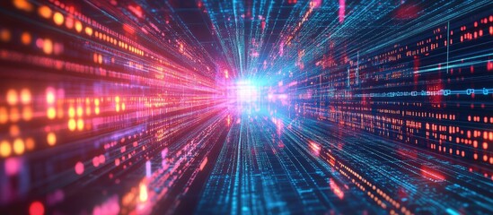 Fototapeta premium Futuristic high tech illustration showcasing data transmission in a virtual environment Features a science and technology background with matrix and binary code elements Visualization of big data